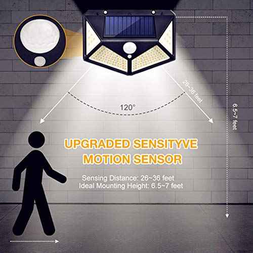 Solar Lights Outdoor - Solar Wall Light 100 LEDs Wireless Solar Motion Sensor Security Lights with 270° Wide Angle IP65 Waterproof 3 Optional Mode for Garden Patio Yard Front Door Garage Porch,4 Pack