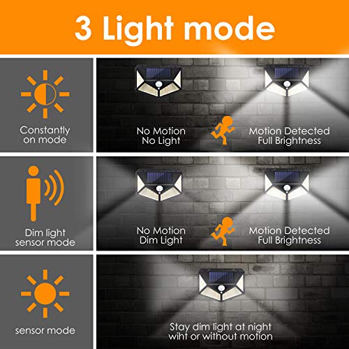 Solar Lights Outdoor - Solar Wall Light 100 LEDs Wireless Solar Motion Sensor Security Lights with 270° Wide Angle IP65 Waterproof 3 Optional Mode for Garden Patio Yard Front Door Garage Porch,4 Pack