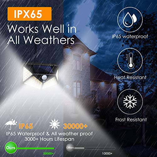 Solar Lights Outdoor - Solar Wall Light 100 LEDs Wireless Solar Motion Sensor Security Lights with 270° Wide Angle IP65 Waterproof 3 Optional Mode for Garden Patio Yard Front Door Garage Porch,4 Pack