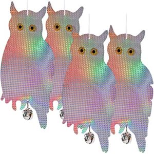 dyvicl fake owl hanging reflective owl for woodpecker deterrent 4 pack