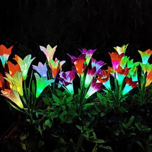 solar lily flower lights outdoor garden waterproof solar flowers 7 color changing powered flower lights for garden yard decoration, 6 pack lily solar lights by topemai