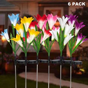 Solar Lily Flower Lights Outdoor Garden Waterproof Solar Flowers 7 Color Changing Powered Flower Lights for Garden Yard Decoration, 6 Pack Lily Solar Lights by TOPEMAI