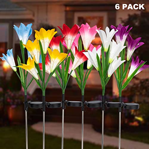 Solar Lily Flower Lights Outdoor Garden Waterproof Solar Flowers 7 Color Changing Powered Flower Lights for Garden Yard Decoration, 6 Pack Lily Solar Lights by TOPEMAI