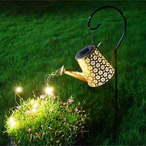 homarden solar watering can with light strings – christmas gardening gift for table patio, hanging solar lantern lights, solar outdoor garden decor for yard, lawn, pathway – shephard hook included