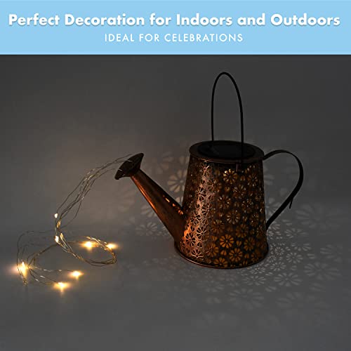 Homarden Solar Watering Can with Light Strings - Christmas Gardening Gift for Table Patio, Hanging Solar Lantern Lights, Solar Outdoor Garden Decor for Yard, Lawn, Pathway - Shephard Hook Included