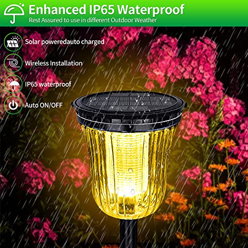 Zisnkdas 200 Lumens Solar Pathway Lights,4 Pack Landscape Path Lights Waterproof, IP65 Warm/White Solar Driveway Lights,Long Lasting LED Solar Walkway Light for Garden,Lawn,Path,Patio