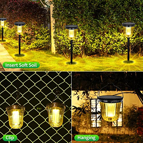 Zisnkdas 200 Lumens Solar Pathway Lights,4 Pack Landscape Path Lights Waterproof, IP65 Warm/White Solar Driveway Lights,Long Lasting LED Solar Walkway Light for Garden,Lawn,Path,Patio