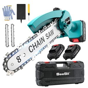 mini chainsaw 8 inch, seesii cordless chainsaw with 2x 2.0 battery auto-oil system one-handed electric chain saw electric pruning chainsaw for wood cutting garden logging trimming branch