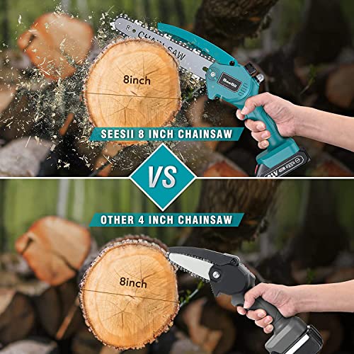 Mini ChainSaw 8 Inch, SeeSii Cordless Chainsaw with 2x 2.0 Battery Auto-oil System One-Handed Electric Chain Saw Electric Pruning Chainsaw for Wood Cutting Garden Logging Trimming Branch