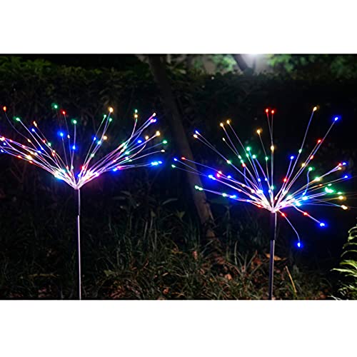 2 Pack Solar Garden Lights, 120 LED Solar Firework Lights Outdoor, Decorative Stake String Lights for Walkway Backyard Pathway Patio Christmas Wedding Party (2, Colorful)