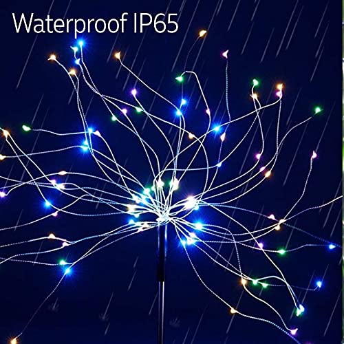 2 Pack Solar Garden Lights, 120 LED Solar Firework Lights Outdoor, Decorative Stake String Lights for Walkway Backyard Pathway Patio Christmas Wedding Party (2, Colorful)