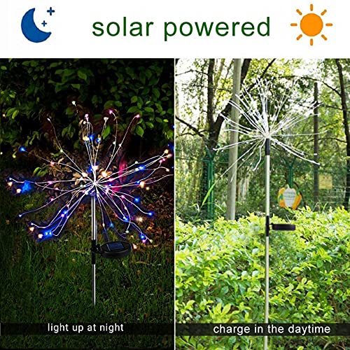 2 Pack Solar Garden Lights, 120 LED Solar Firework Lights Outdoor, Decorative Stake String Lights for Walkway Backyard Pathway Patio Christmas Wedding Party (2, Colorful)