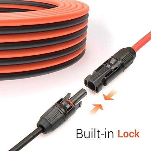 JYFT 10AWG(6mm²) Solar Extension Cable with Two-Preinstalled PV Compatible Female and Male Connector (6FT Red + 6FT Black)