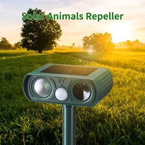 Kittmip Ultrasonic Solar Animal Repeller, Solar Outdoor Animal Repeller Motion Detection with LED Flash Light Alarm Defender Cat Skunk Deer Bird Dog Waterproof ABS Dark Green (9)