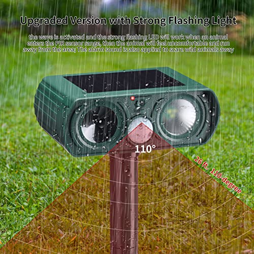 Kittmip Ultrasonic Solar Animal Repeller, Solar Outdoor Animal Repeller Motion Detection with LED Flash Light Alarm Defender Cat Skunk Deer Bird Dog Waterproof ABS Dark Green (9)