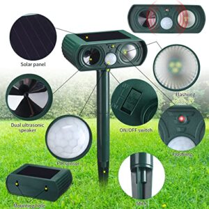 Kittmip Ultrasonic Solar Animal Repeller, Solar Outdoor Animal Repeller Motion Detection with LED Flash Light Alarm Defender Cat Skunk Deer Bird Dog Waterproof ABS Dark Green (9)