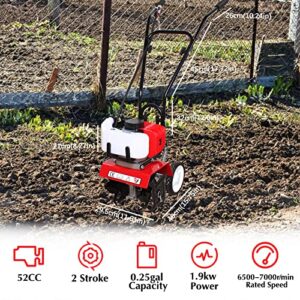 YIYIBYUS Garden Tiller/Cultivator 52CC 2-Stroke Gas Powered Hand Rotary Cultivator Rototiller Garden Tool Cordless with Long Handle