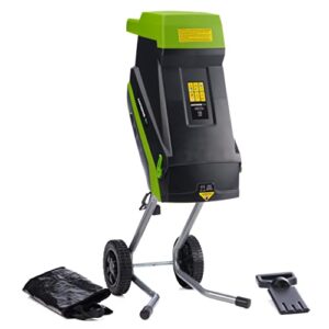 earthwise gs015 15-amp electric corded chipper/shredder with collection bag, green/black