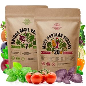 7 basil herb & 20 most popular vegetable seeds variety packs bundle non-gmo heirloom seeds for planting indoor and outdoor over 3200 herbs & vegetables seeds in one value bundle