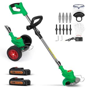 cordless weed eater grass trimmer,3-in-1 lightweight push lawn mower & edger tool with 3 types blades,21v 2ah li-ion battery powered for garden and yard-green