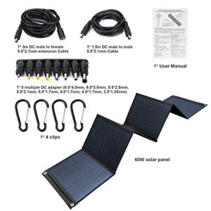 Keshoyal Foldable Solar Panel – 60W Portable Solar Panels with 5V USB and 18V DC for Camping,Cell Phone,Tablet and 5-18V Devices – Compatible with Solar Generators Power Stations