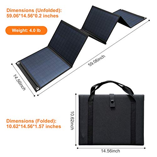 Keshoyal Foldable Solar Panel – 60W Portable Solar Panels with 5V USB and 18V DC for Camping,Cell Phone,Tablet and 5-18V Devices – Compatible with Solar Generators Power Stations