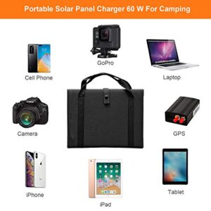 Keshoyal Foldable Solar Panel – 60W Portable Solar Panels with 5V USB and 18V DC for Camping,Cell Phone,Tablet and 5-18V Devices – Compatible with Solar Generators Power Stations