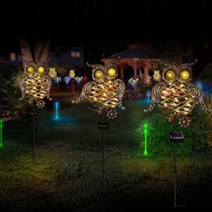 Homeleo Upgraded Metal Solar Owl Garden Lights with Flickering Eyes, Outdoor Decorative Owl Statues Sculpture,Unique Owl Gifts for Gardening Yard Decor, Pathway, Lawn, Flower Bed Decorations(Bronze)