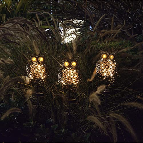 Homeleo Upgraded Metal Solar Owl Garden Lights with Flickering Eyes, Outdoor Decorative Owl Statues Sculpture,Unique Owl Gifts for Gardening Yard Decor, Pathway, Lawn, Flower Bed Decorations(Bronze)