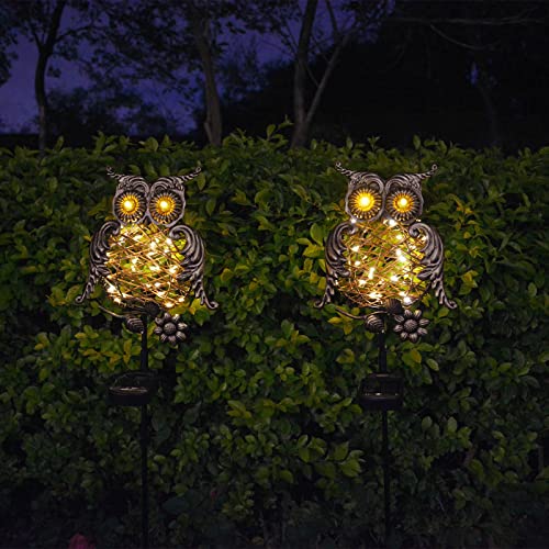 Homeleo Upgraded Metal Solar Owl Garden Lights with Flickering Eyes, Outdoor Decorative Owl Statues Sculpture,Unique Owl Gifts for Gardening Yard Decor, Pathway, Lawn, Flower Bed Decorations(Bronze)