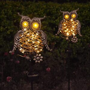 Homeleo Upgraded Metal Solar Owl Garden Lights with Flickering Eyes, Outdoor Decorative Owl Statues Sculpture,Unique Owl Gifts for Gardening Yard Decor, Pathway, Lawn, Flower Bed Decorations(Bronze)