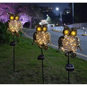 Homeleo Upgraded Metal Solar Owl Garden Lights with Flickering Eyes, Outdoor Decorative Owl Statues Sculpture,Unique Owl Gifts for Gardening Yard Decor, Pathway, Lawn, Flower Bed Decorations(Bronze)