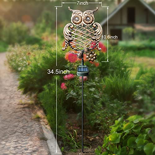 Homeleo Upgraded Metal Solar Owl Garden Lights with Flickering Eyes, Outdoor Decorative Owl Statues Sculpture,Unique Owl Gifts for Gardening Yard Decor, Pathway, Lawn, Flower Bed Decorations(Bronze)