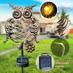 Homeleo Upgraded Metal Solar Owl Garden Lights with Flickering Eyes, Outdoor Decorative Owl Statues Sculpture,Unique Owl Gifts for Gardening Yard Decor, Pathway, Lawn, Flower Bed Decorations(Bronze)