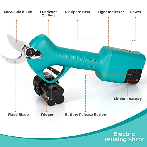 Anbull Electric Pruning Shears, Cordless Pruner with 2Pcs 21V Backup Rechargeable Lithium Battery Powered Tree Branch Pruner for Gardening, 1.26 Inch (32mm) Cutting Diameter Electric Shear (Green)