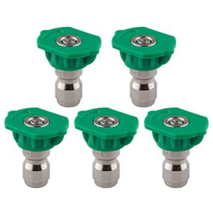 clean strike professional spray nozzles, green 25-degree spray tips with 1/4 inch quick connect fitting, 4.5 orifice and pressure washer rated 6200 psi, 5-pack