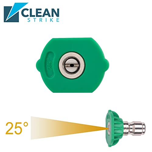 Clean Strike Professional Spray Nozzles, Green 25-Degree Spray Tips with 1/4 Inch Quick Connect Fitting, 4.5 Orifice and Pressure Washer Rated 6200 PSI, 5-Pack