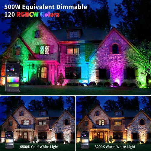 Outdoor RGB 50W LED Flood Lights - IP66 Waterproof Colored Changing 500W Equiv Spotlight Dimmable Halloween Strobe Lights with Plug Outside Smart WiFi Color Alexa Floodlight for Party Garden 丨 2 Pack