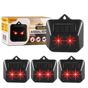 4 pcs solar animal repeller predator lights deterrent for coyote fox skunk raccoon rabbit cat dog deer repellent devices outdoor for chicken coop yard farm garden, ip44 waterproof