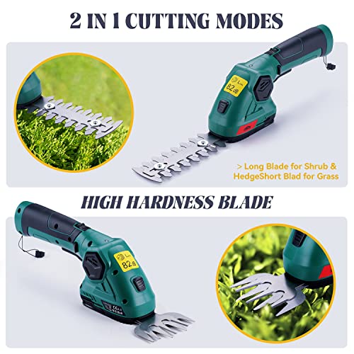 Dextra 8V Hedge Trimmer Cordless, 2 in 1 Handheld Electric Bush Shrub Trimmer with Battery and Charger, 45Min Fast Charger Grass Shears Cordless Mini Hedge Trimmer with Gloves for Yard,Garden