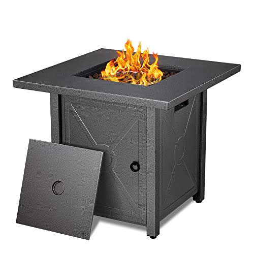 Havato 28" Propane Fire Pit Table,40,000 BTU Gas Fire Pit Table with Safe Lid,Auto-Ignition,with Lava Rocks,Steel Fire Pit Bowl,Protective Cover,Outdoor Fireplace for Outside Backyard Garden