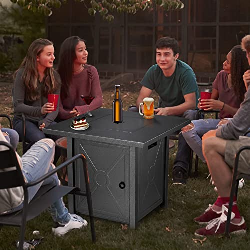 Havato 28" Propane Fire Pit Table,40,000 BTU Gas Fire Pit Table with Safe Lid,Auto-Ignition,with Lava Rocks,Steel Fire Pit Bowl,Protective Cover,Outdoor Fireplace for Outside Backyard Garden