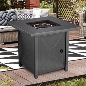 Havato 28" Propane Fire Pit Table,40,000 BTU Gas Fire Pit Table with Safe Lid,Auto-Ignition,with Lava Rocks,Steel Fire Pit Bowl,Protective Cover,Outdoor Fireplace for Outside Backyard Garden