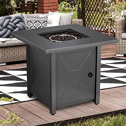 Havato 28" Propane Fire Pit Table,40,000 BTU Gas Fire Pit Table with Safe Lid,Auto-Ignition,with Lava Rocks,Steel Fire Pit Bowl,Protective Cover,Outdoor Fireplace for Outside Backyard Garden