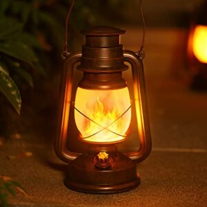 2 pack decorative lanterns,vintage lanterns battery power led outdoor waterproof, hanging operated flickering flame lantern with two modes lights for garden patio deck yard path decor