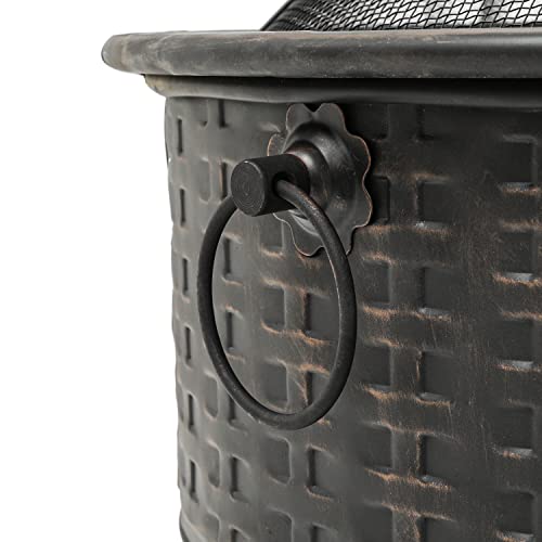 MoNiBloom 26" Round Fire Pit Wood Burning Bonfire Firebowl Outdoor Portable Steel Firepit with Spark Screen Cover and Poker for Backyard Garden Bonfire BBQ, Black