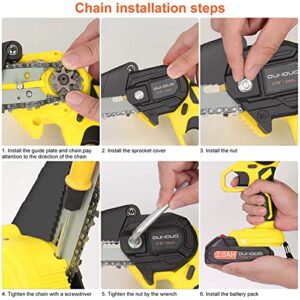 Mini Chainsaw Cordless 6 Inch, Handheld Chainsaw with Replacement 4Inch and 6Inch Guide Plates, Small Chainsaw with 2 Batteries 4 Chains For Cutting Wood, Tree Trimming, Garden Pruning