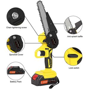 Mini Chainsaw Cordless 6 Inch, Handheld Chainsaw with Replacement 4Inch and 6Inch Guide Plates, Small Chainsaw with 2 Batteries 4 Chains For Cutting Wood, Tree Trimming, Garden Pruning