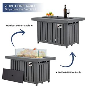 Propane Fire Pit Table 50,000 BTU 43" Outdoor Gas Table with Automatic Ignition and Tempered Glass Windshield for Porch, Patio, Yard, Garden