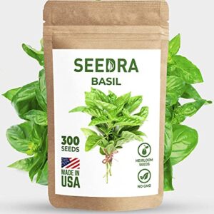seedra.us 300+ italian large leaf basil seeds for indoor, outdoor and hydroponic planting, non gmo heirloom seeds for home garden – 1 pack
